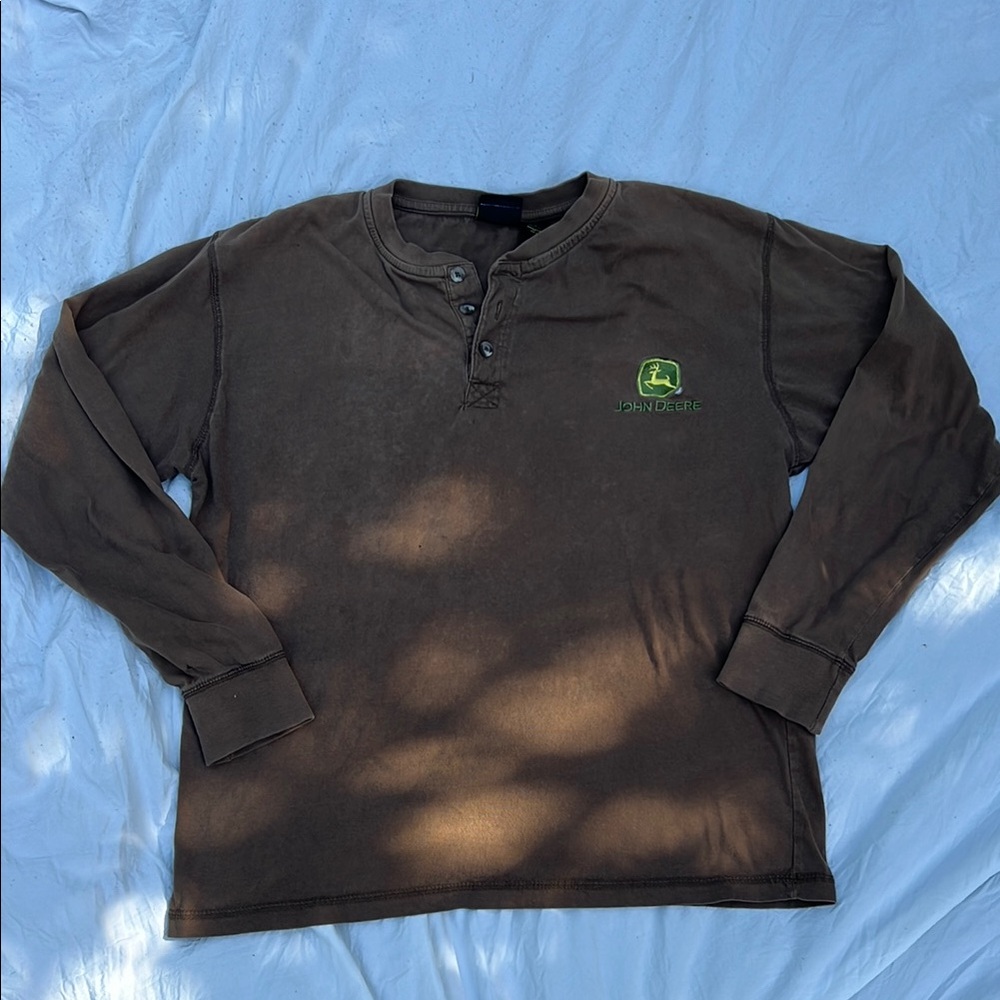 John Deere Men's Brown Henley Long Sleeve Tee